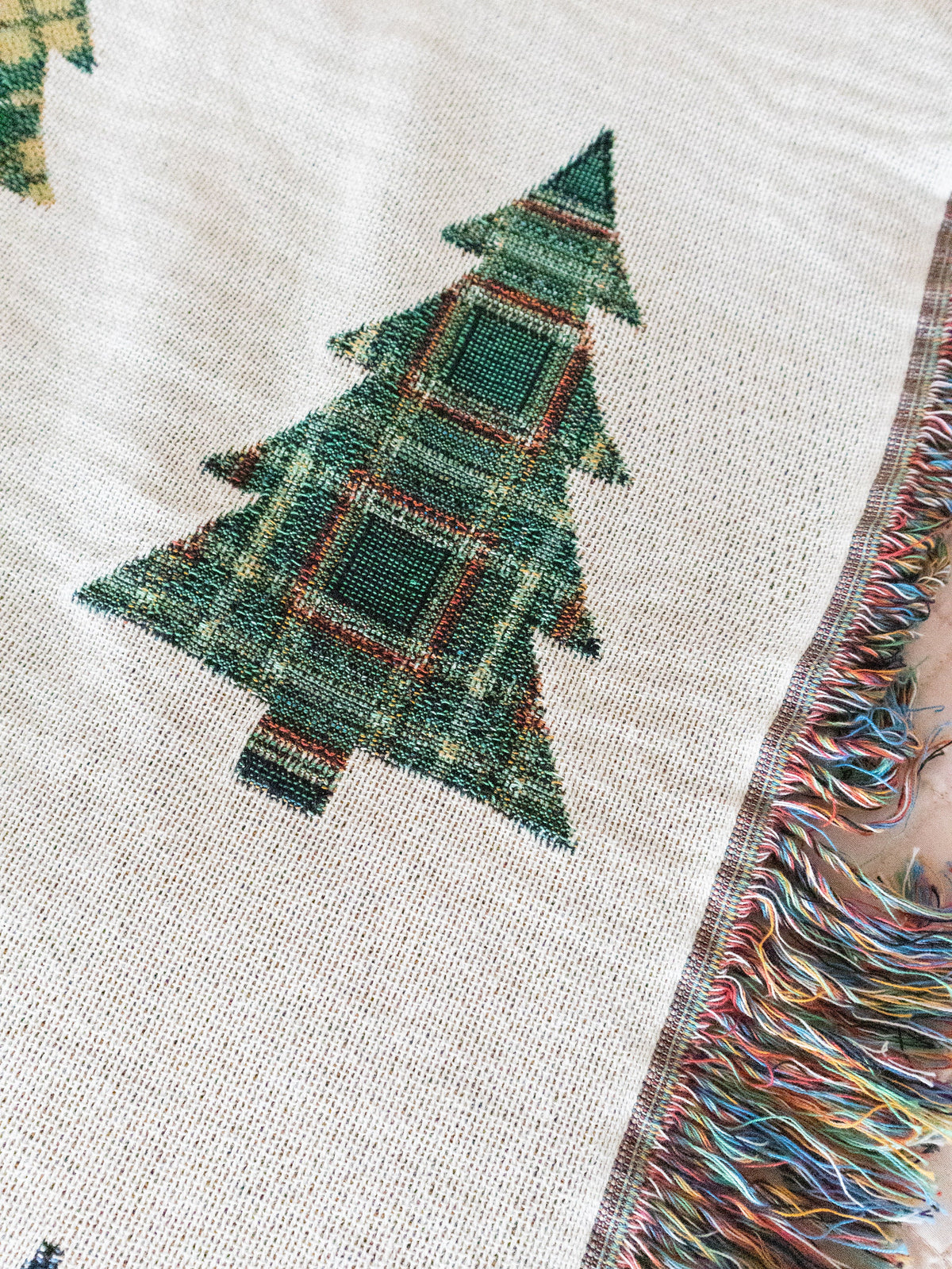 Plaid Trees Christmas Blanket: Woven Cotton Throw for Winter Decor, Gift for Him Her Mom Dad, Holiday Cozy Decor, Tartan, Farmhouse Xmas