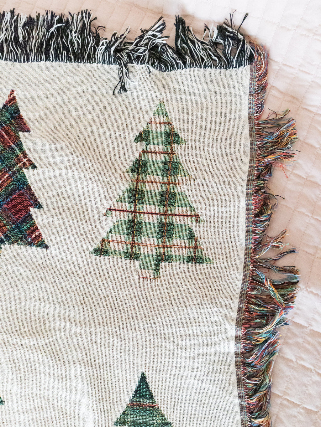 Plaid Trees Christmas Blanket: Woven Cotton Throw for Winter Decor, Gift for Him Her Mom Dad, Holiday Cozy Decor, Tartan, Farmhouse Xmas