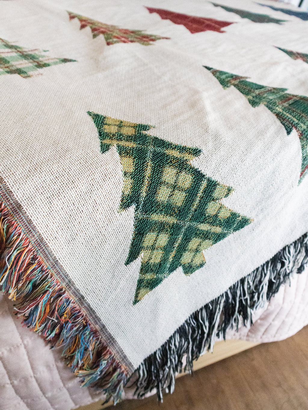 Plaid Trees Christmas Blanket: Woven Cotton Throw for Winter Decor, Gift for Him Her Mom Dad, Holiday Cozy Decor, Tartan, Farmhouse Xmas