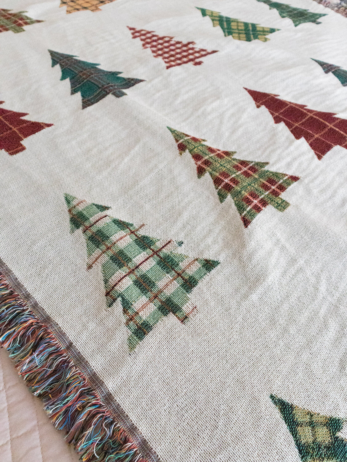 Plaid Trees Christmas Blanket: Woven Cotton Throw for Winter Decor, Gift for Him Her Mom Dad, Holiday Cozy Decor, Tartan, Farmhouse Xmas