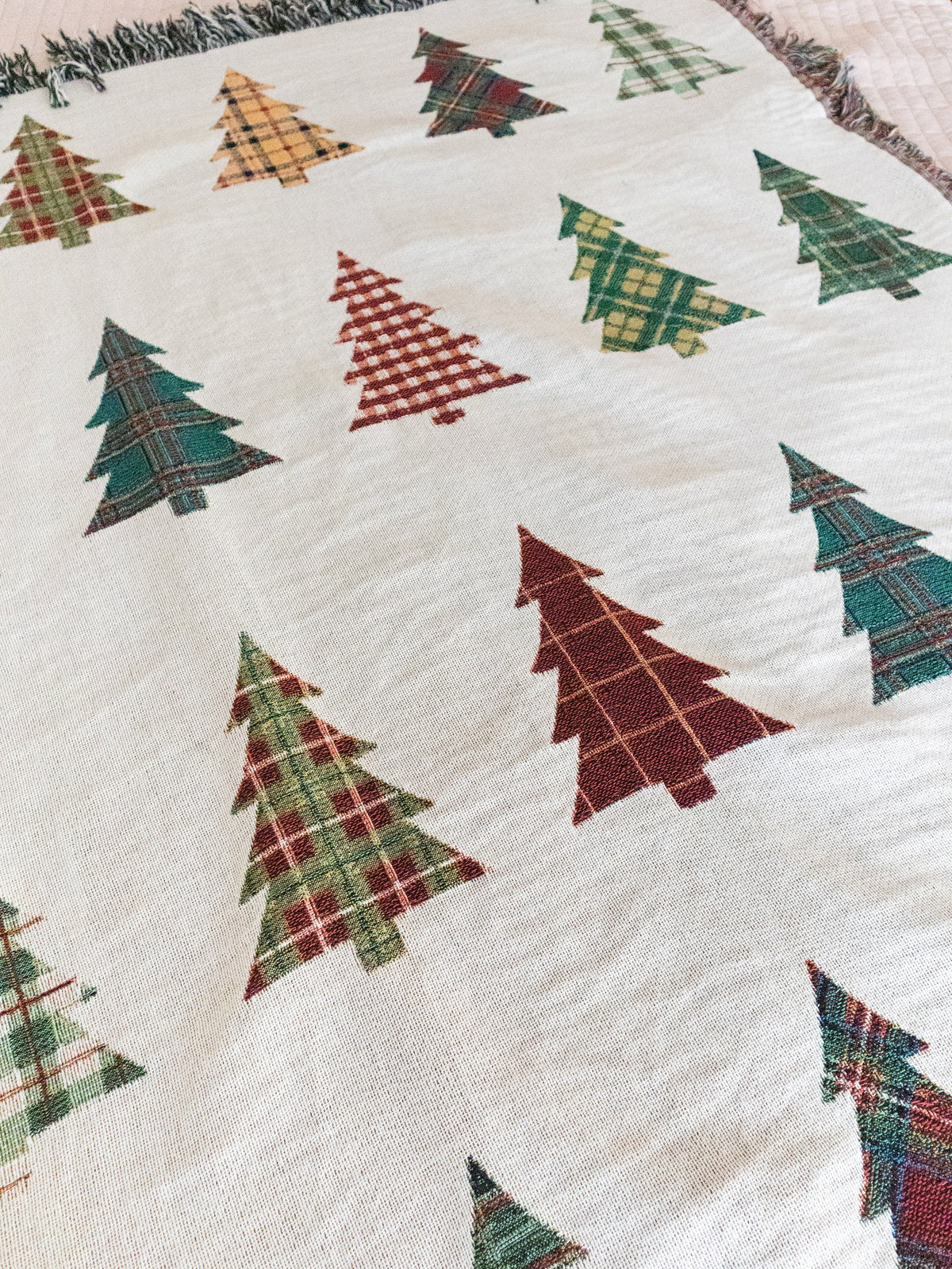 Plaid Trees Christmas Blanket: Woven Cotton Throw for Winter Decor, Gift for Him Her Mom Dad, Holiday Cozy Decor, Tartan, Farmhouse Xmas