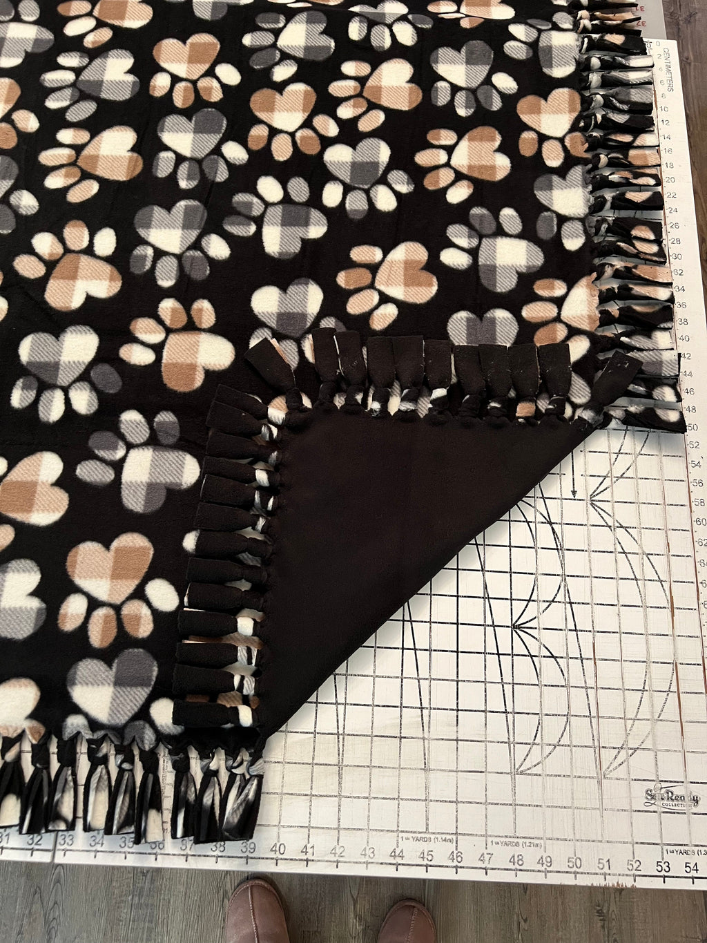 Tossed Paw Print Handmade Double Thick Fleece Tie Blanket 52" x 54"