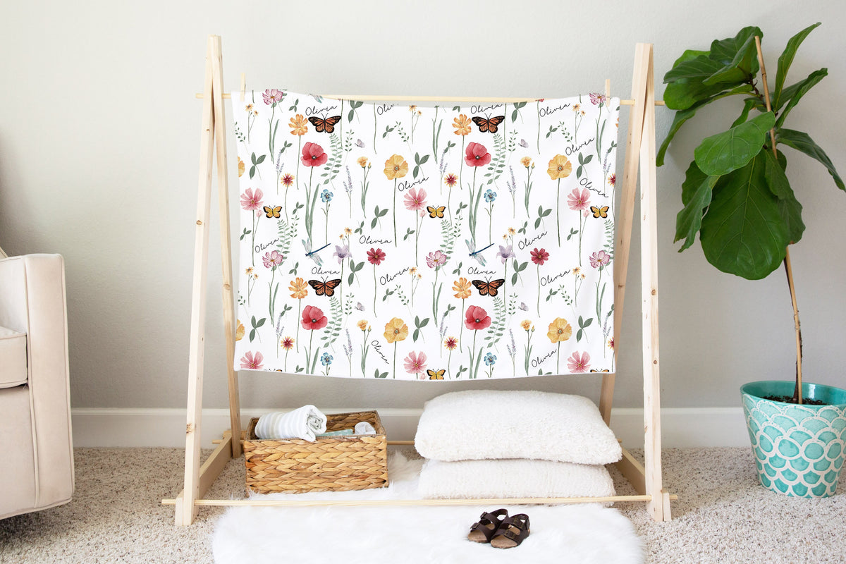 Personalized Wildflower Blanket: Vintage Floral Baby Girl Blanket