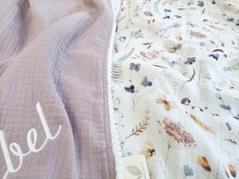 Wildflower Baby blanket, Personalized Organic Muslin Swaddle Blanket, Floral New Baby Girl Gift