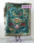 Dinosaur Personalized Throw Blanket: Woven Cotton Throw, Cute Stegosaurus Brontosaurus Triceratops, Colorful Kids Teen Bedroom, Christmas