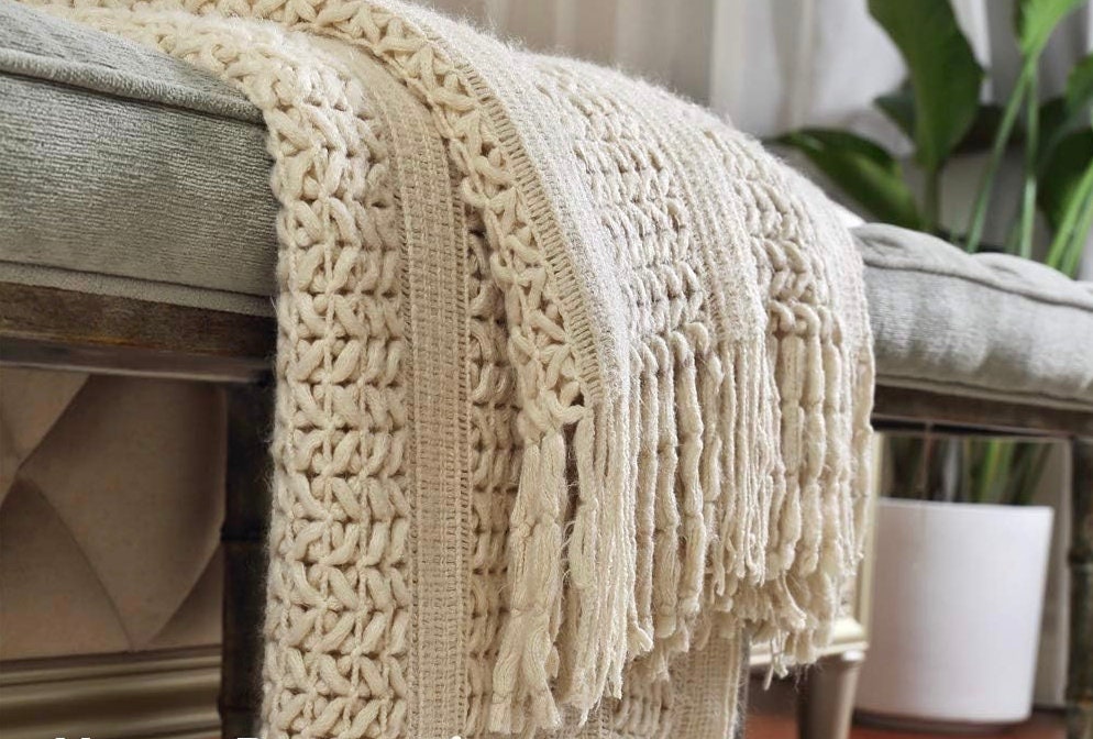 Knitted BEIGE Throw Woven Couch Throw Soft Cosy Bed Armchair Blanket Comfy Hand Knitted Throw Gifts Christmas GiftGifts for Her/Him