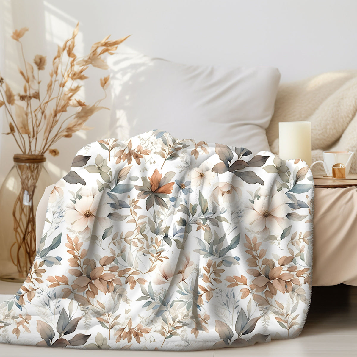 Throw Blanket, Leaf Blanket, Fall Blanket Throws, Cottagecore Decor,  Farmhouse Blanket, Autumn Blanket, Minimalist accent, Boho gift