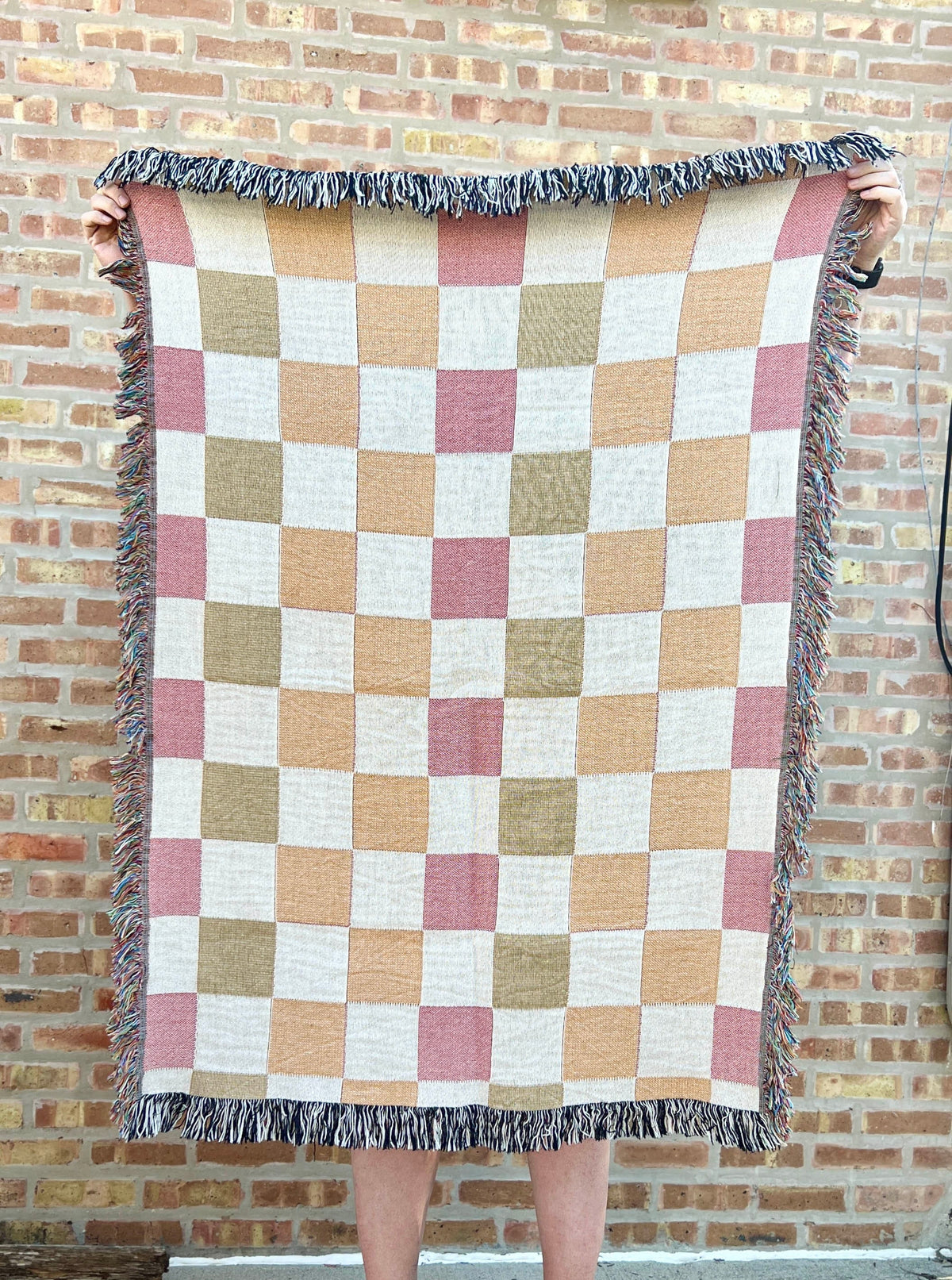 Woven Throw Blanket Checkered Boho Blanket, Cozy Sofa Blanket, living room decor, new apartment, Picnic Blanket Garden Girl Gift Outdoor