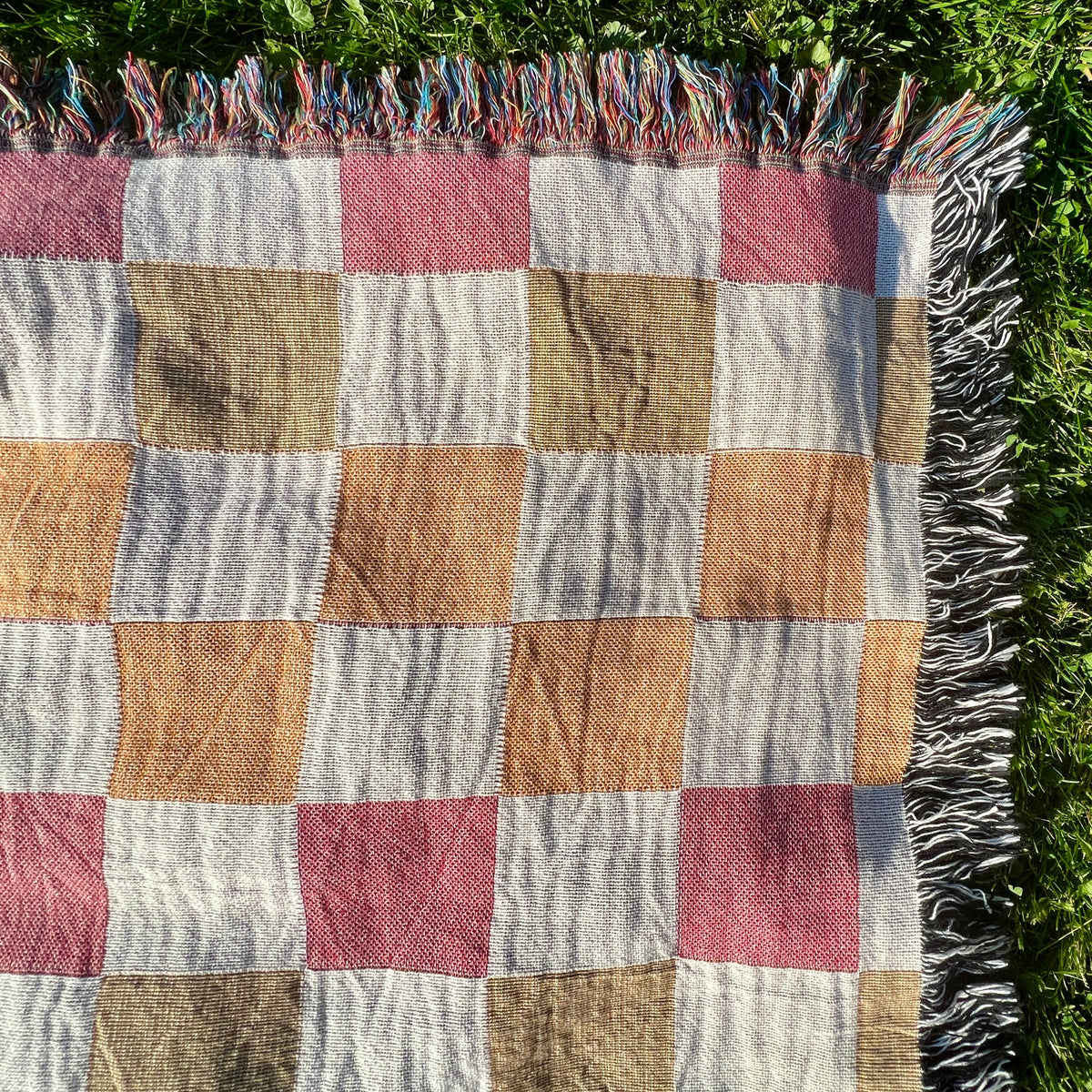 Woven Throw Blanket Checkered Boho Blanket, Cozy Sofa Blanket, living room decor, new apartment, Picnic Blanket Garden Girl Gift Outdoor