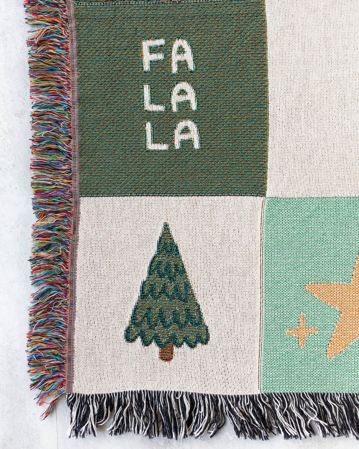 Christmas Blanket: Granny Square Patchwork Quilt Style, Cute Gingerbread Woven Throw, Winter Decoration, Pink & Green, Santa Hat Tree, Plaid