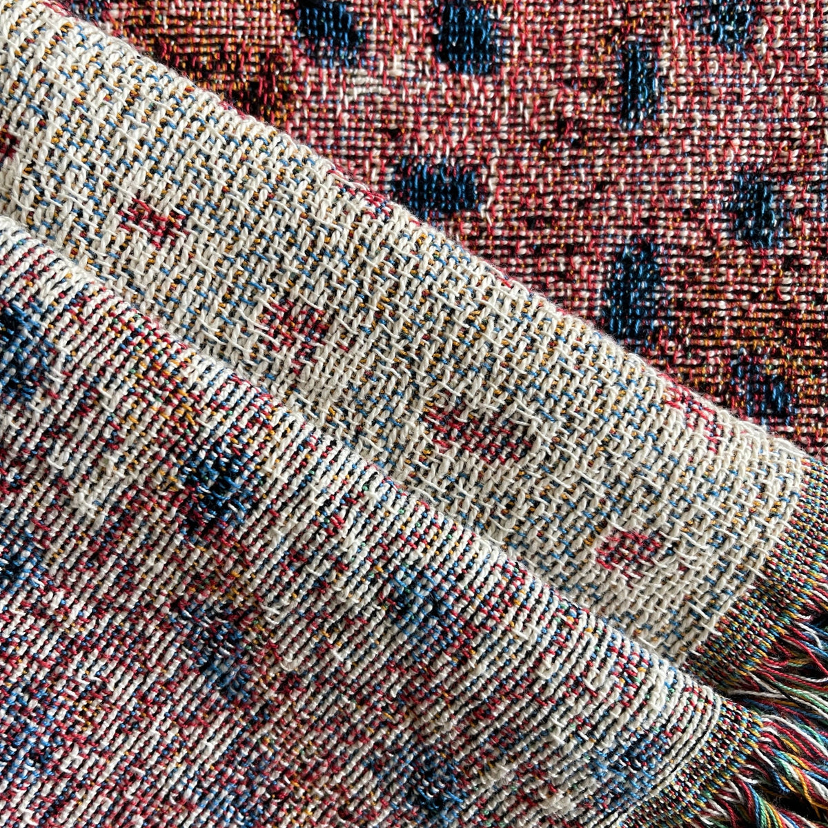 Woven Cotton Throw Blanket, Woven Vintage Art Tapestry, Fringed Wall Hanging, Picnic Blanket, Gift For Cotton Anniversary, Beach Blanket