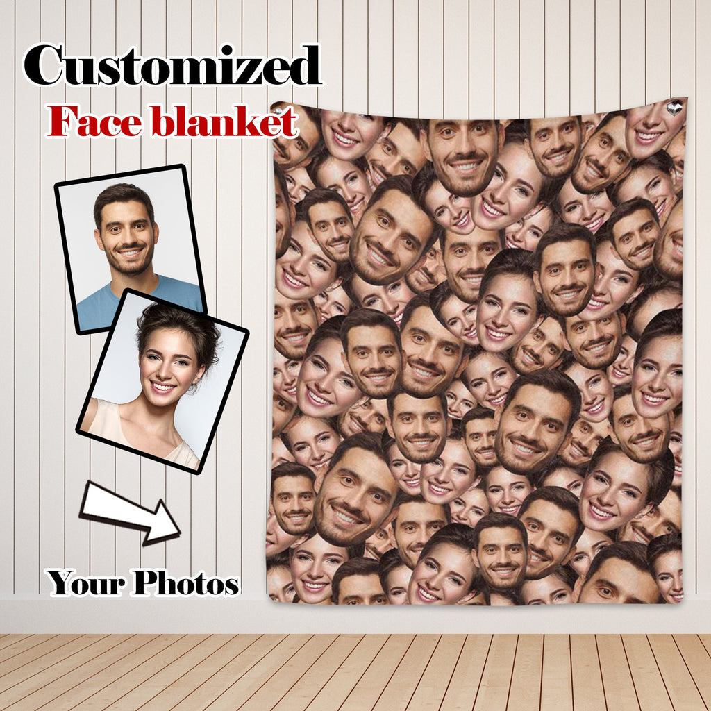 Custom Multi-Faces Photo Blanket, Personalized Picture Blankets for Men Women, Funny Faces Blanket Gift