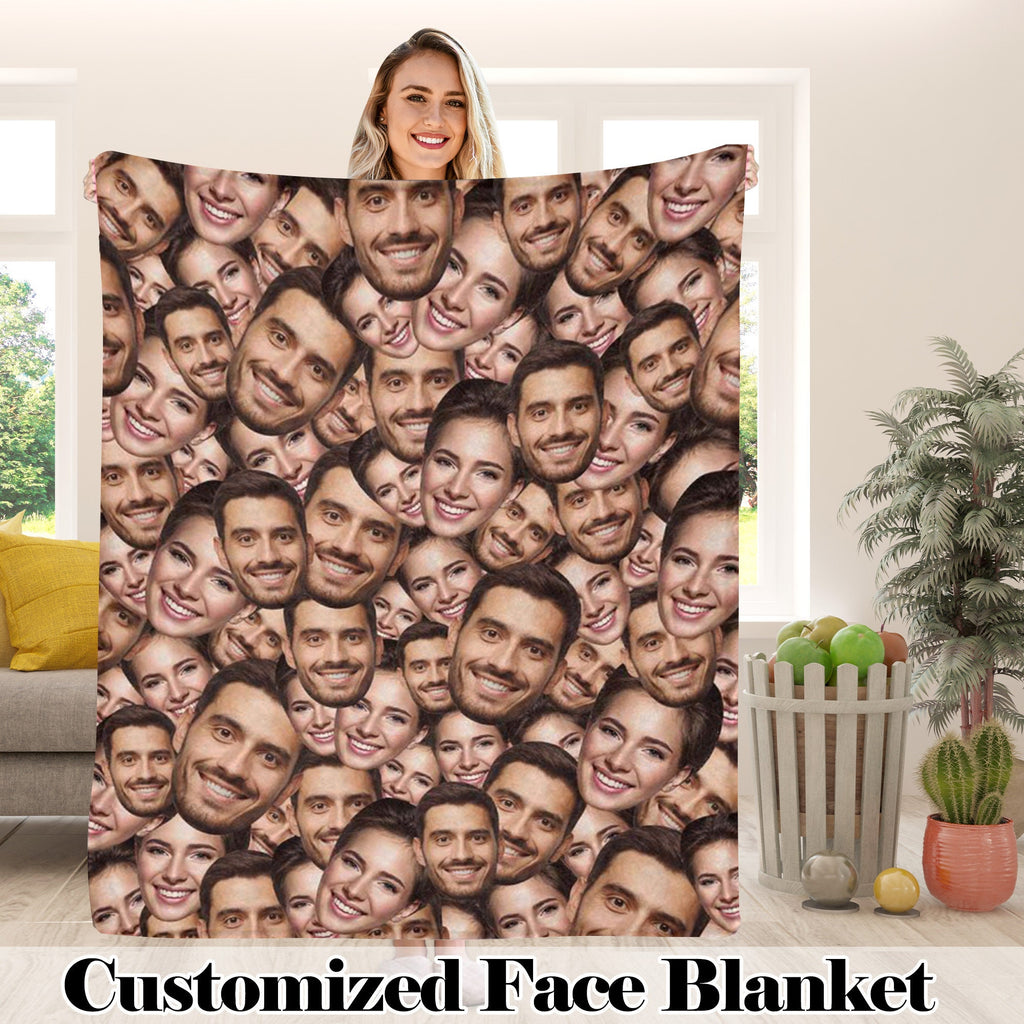 Custom Multi-Faces Photo Blanket, Personalized Picture Blankets for Men Women, Funny Faces Blanket Gift