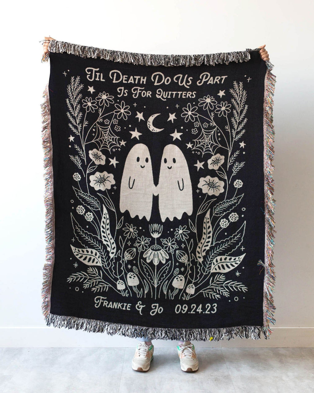 Til Death Blanket: Ghosts Woven Throw, Unique Spooky Couple Gift, Funny Wedding Anniversary Valentines Present, Halloween Goth Kawaii Cute