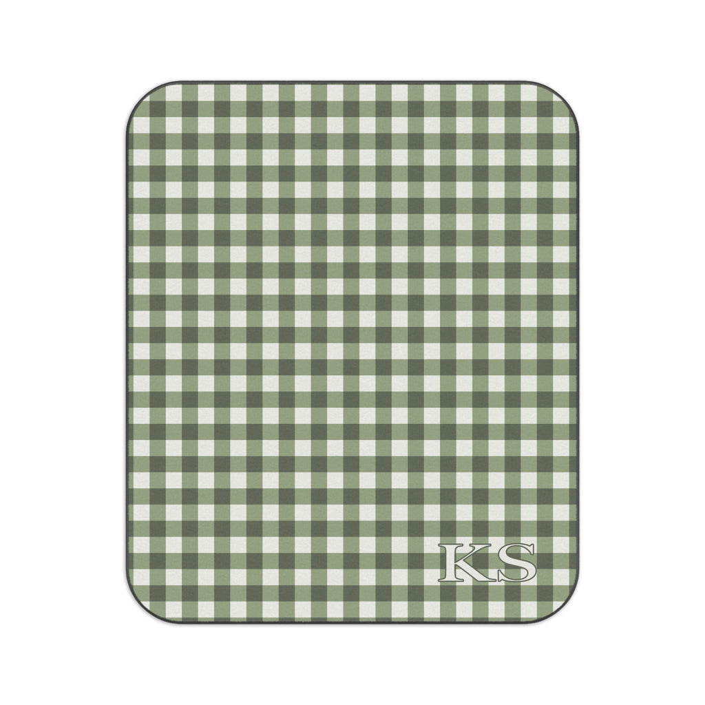 PERSONALIZED PICNIC BLANKET Sage Green Gingham| Monogrammed Cottagecore Outdoor Custom Blanket | Green Checkered Retro Vintage Aesthetic