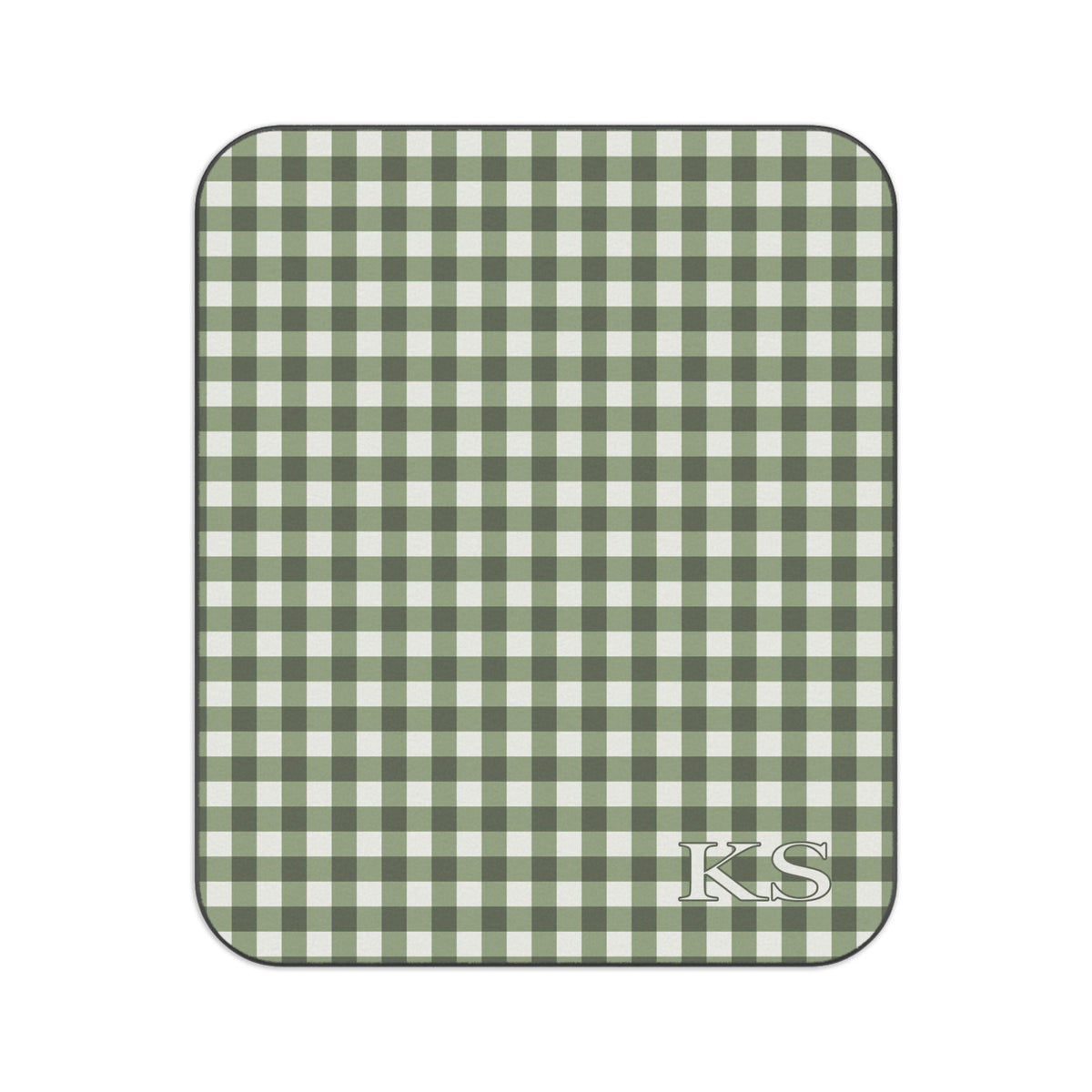 PERSONALIZED PICNIC BLANKET Sage Green Gingham| Monogrammed Cottagecore Outdoor Custom Blanket | Green Checkered Retro Vintage Aesthetic