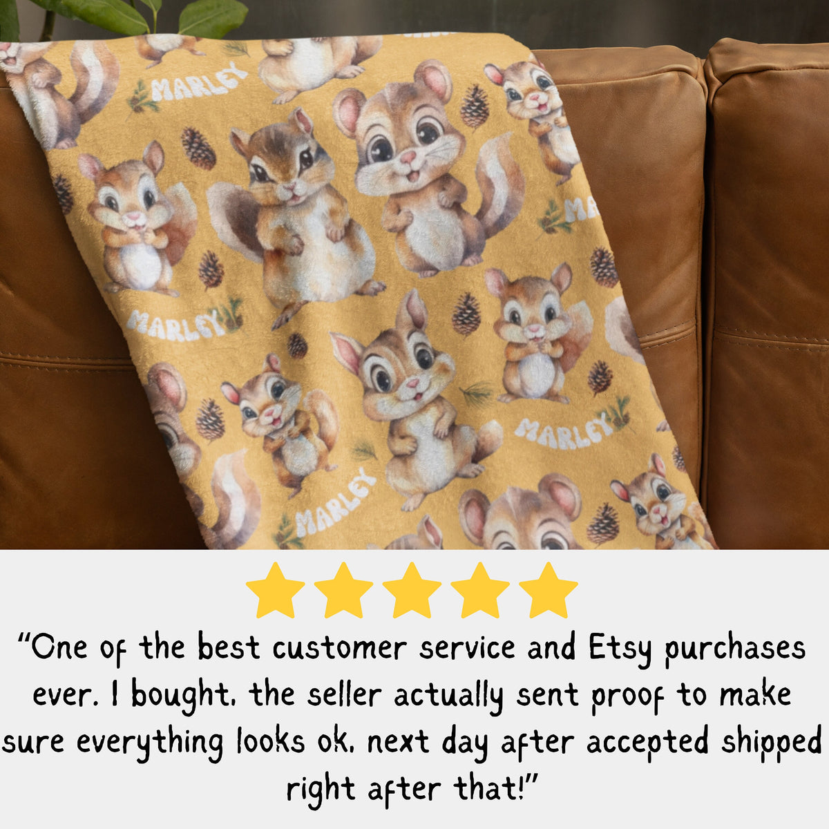 Personalized Chipmunk Blanket, Customized Squirrel Blanket, Custom Name Blanket, Customized Animal Kidsroom Decoration, Custom Birthday Gift