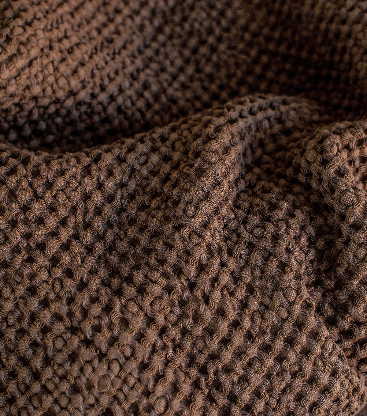 Waffle Blanket in Walnut. Extra Soft Waffle Throw Blanket. Linen-Cotton Waffle Bed Cover. Dark Brown Rustic Waffle Coverlet