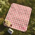 Pink Gingham Picnic Personalized Blanket Custom Monogramed Picnic Blanket, Country Cottage Gift for Mom, Custom Mother's Day Gift,