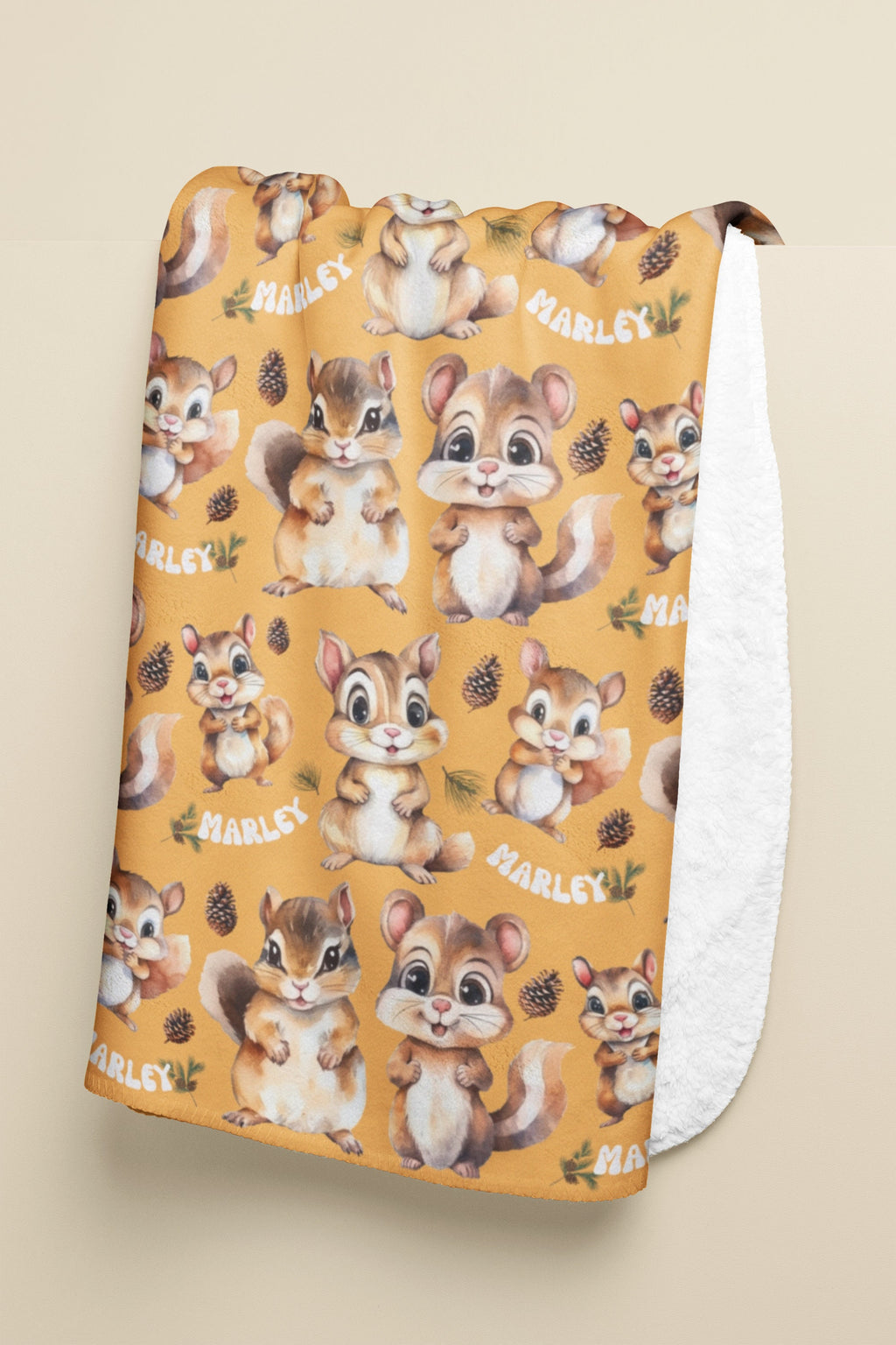 Personalized Chipmunk Blanket, Customized Squirrel Blanket, Custom Name Blanket, Customized Animal Kidsroom Decoration, Custom Birthday Gift