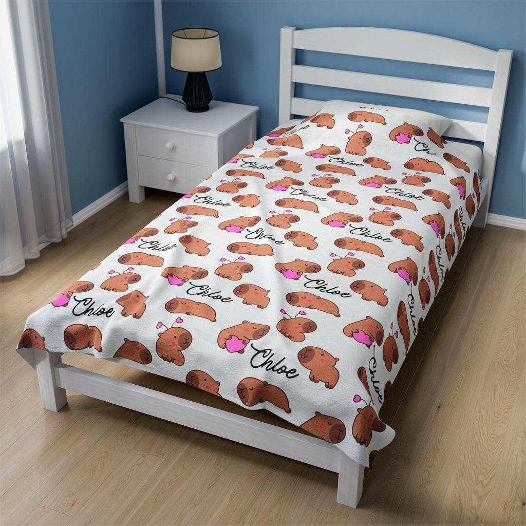 Capybara Blanket Personalized with Name, Custom Capybara Blanket with Cute Capybara Print Animal Blanket Lover Gifts for Girlfriend Girls