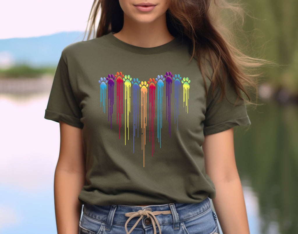 Colorful Dog Paw Heart Shirt, Dog Paw Shirt, Colorful Dog Heart Paw Tee, Gift Tee Dog Owner, Dog Lover Shirt, Paw Heart Shirt, Dog Mom Shirt
