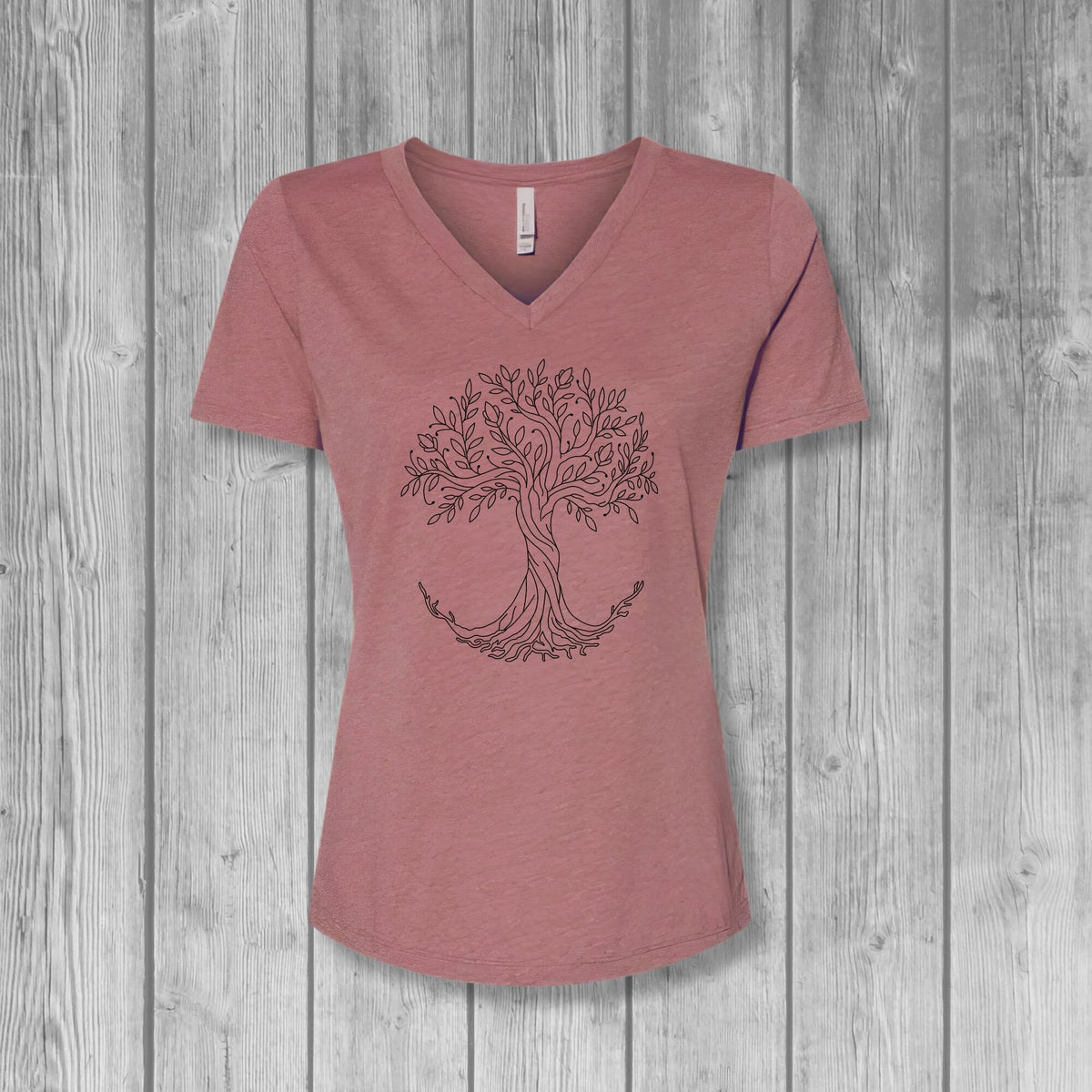 Tree of Life Womens V-Neck T-Shirt, Rooted: Bella Relaxed Fit, Lightweight, Soft Top