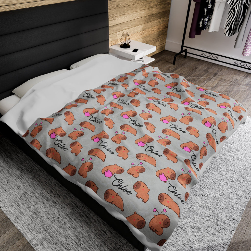 Capybara Blanket Personalized with Name, Custom Capybara Blanket with Cute Capybara Print Animal Blanket Lover Gifts for Girlfriend Girls