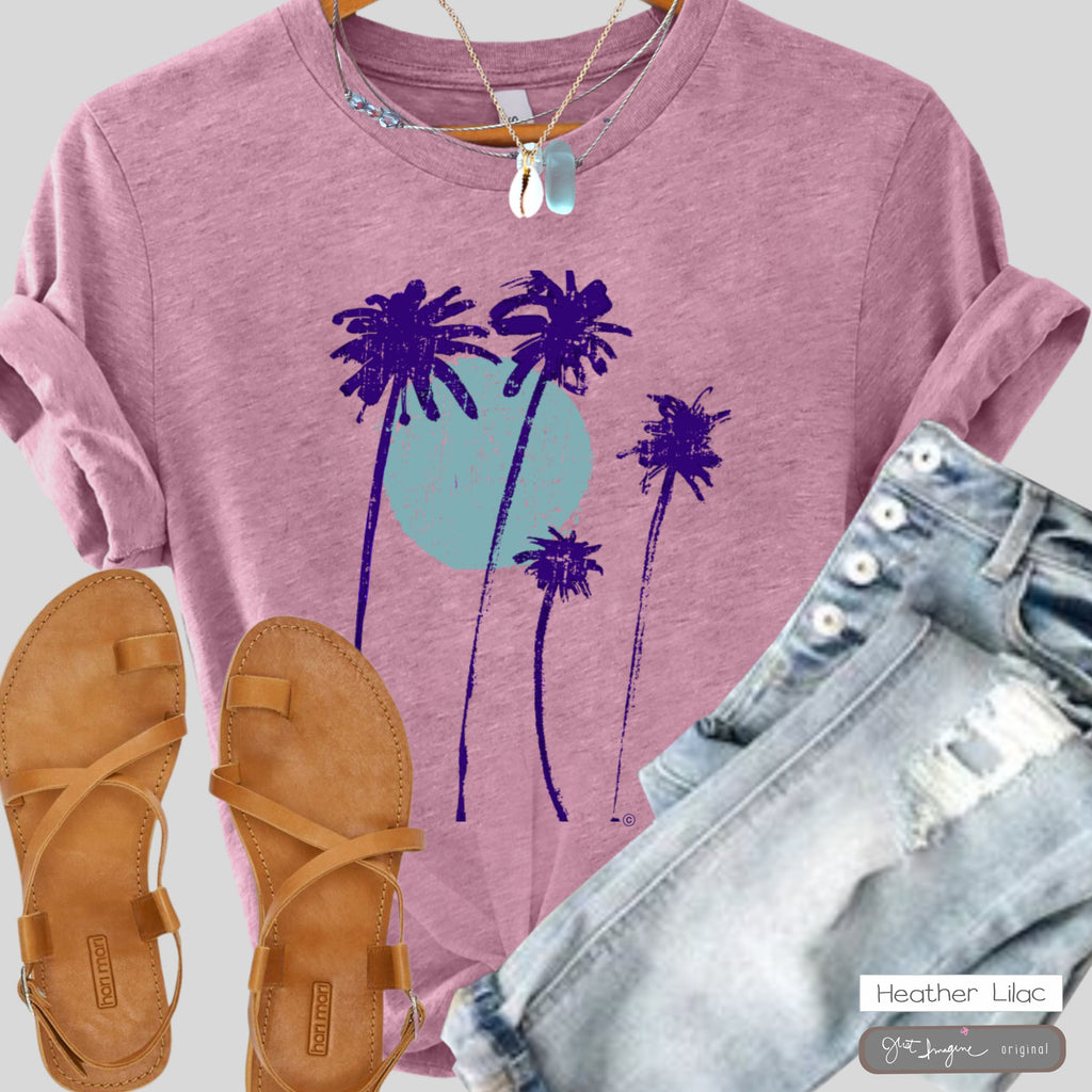 Palm Sunset Graphic Tee: Boho Beach Vacation Shirt