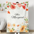 Personalized Teacher Blanket, Custom Name Floral Blanket, Flowers Blanket, Teacher Blanket, Gift For Teacher, Teacher Appreciation Gift