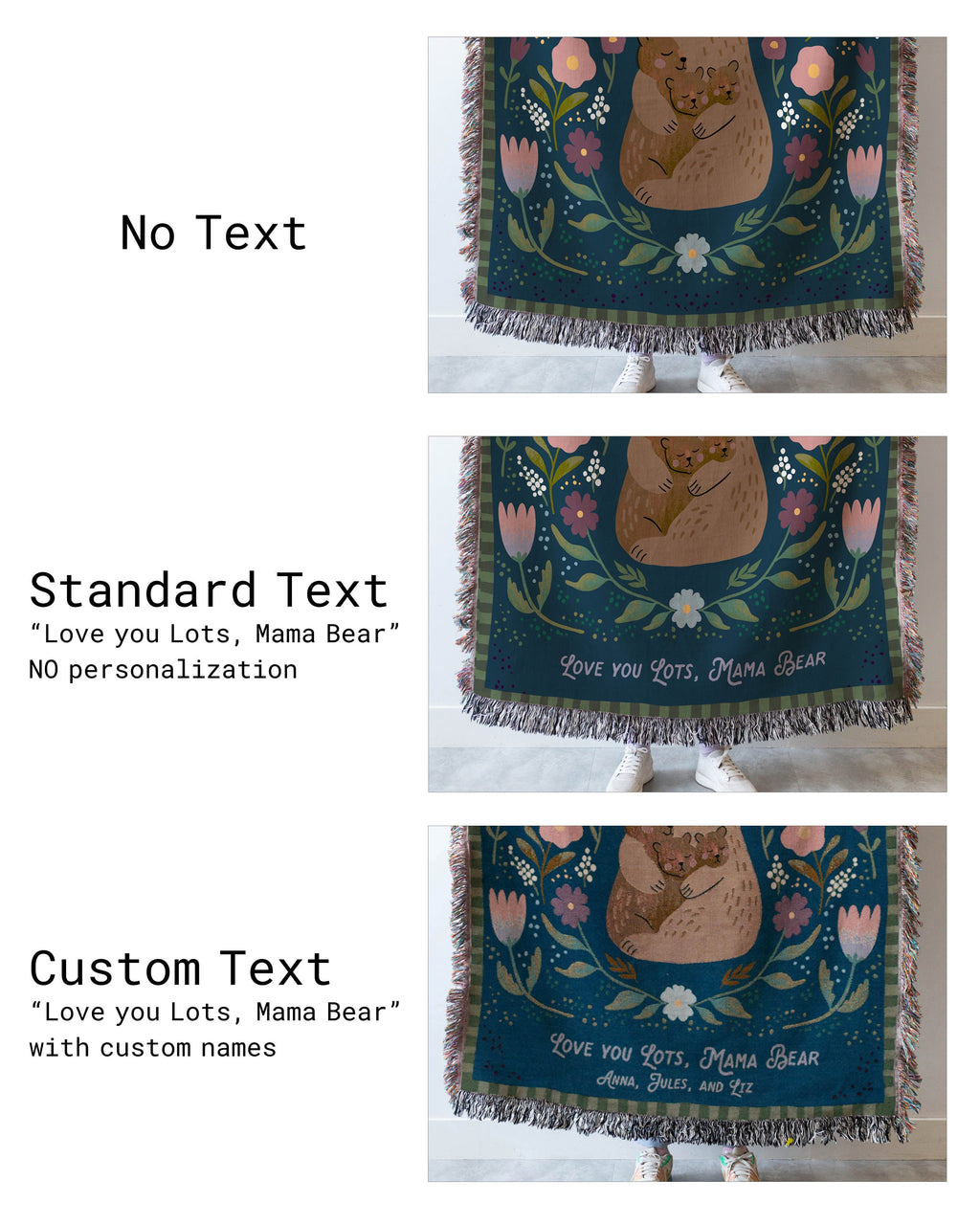 Mothers Day Gift: Mama Bear Blanket, Present for Mom from Kids, Unique Thoughtful Birthday Christmas, Personalized Custom Woven Throw
