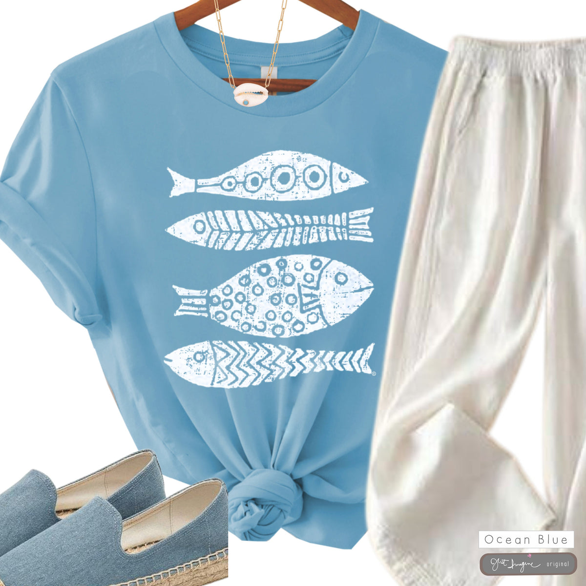 Graphic Fish Print Tee: Boho Beach Vacation Shirt