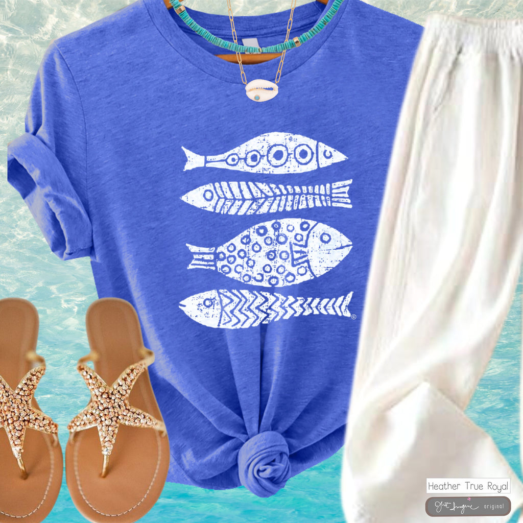 Graphic Fish Print Tee: Boho Beach Vacation Shirt