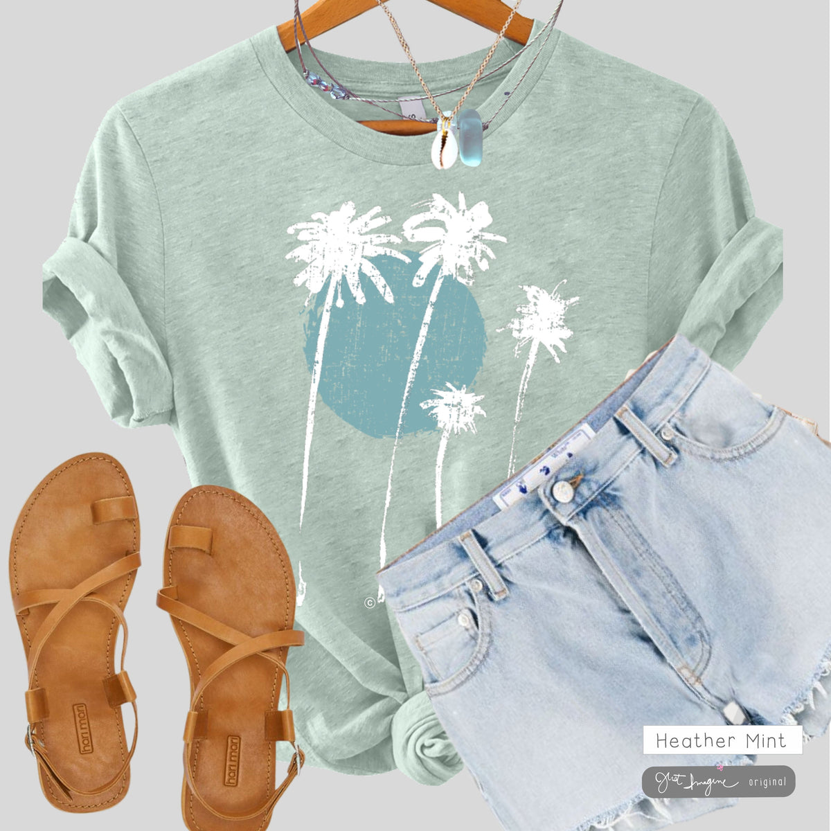 Palm Sunset Graphic Tee: Boho Beach Vacation Shirt