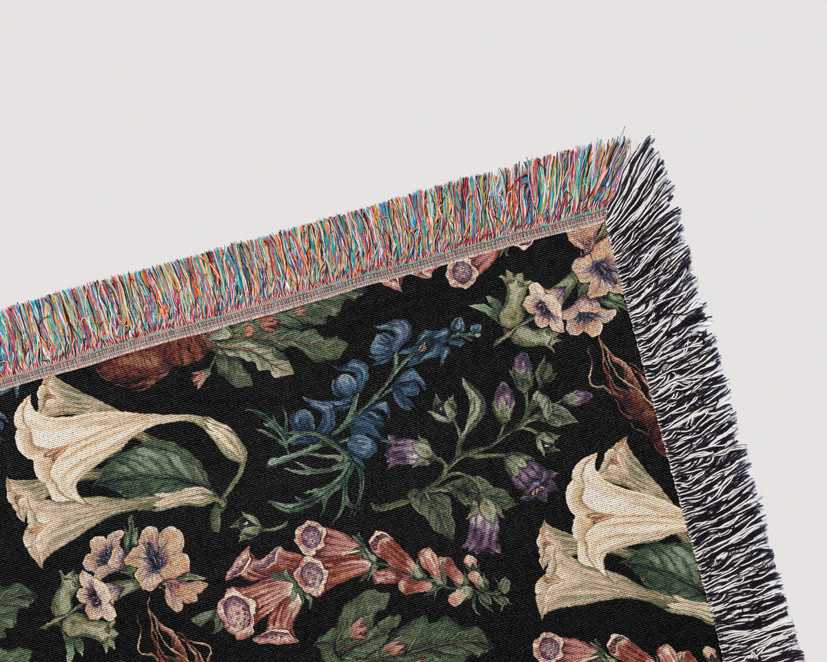 Poison Garden Woven Blanket-Gothic Plants Throw. Herbology Blanket-Belladonna, Datura, Wolfsbane, Mandrake. Halloween Gift