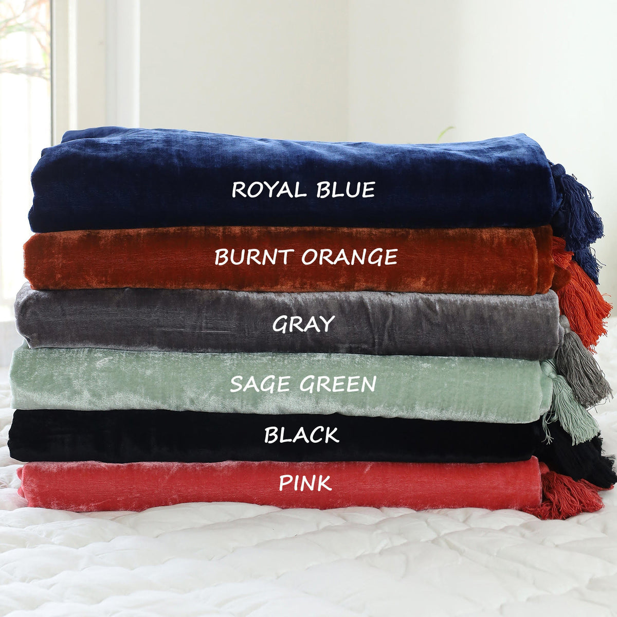 Luxe Velvet Bedspread, Velvet Throw Blanket With Handmade Knotted Tassels Soft Velvet Boho Sofa Throw For Living Room Christmas Gift