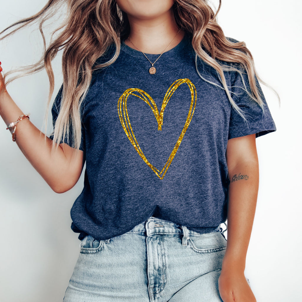 Sparkly Glitter Heart Tee, Lightweight Bella Canvas T-shirt, Minimalist Graphic Top