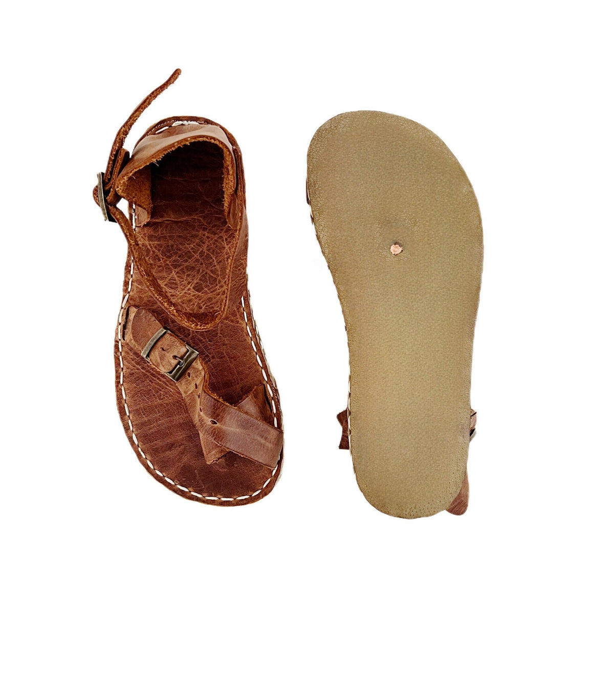 Womens Grounding New Crazy Brown Toe Ring Sandals | Minimalist Sandals | Barefoot Sandals | Copper Rivets
