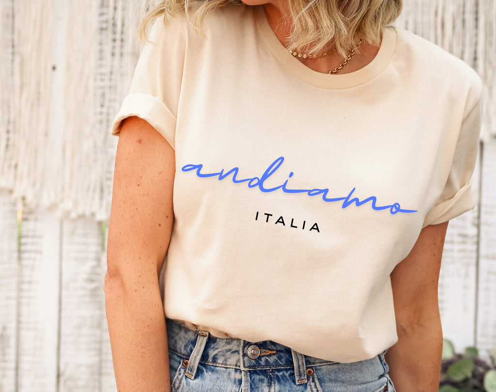Andiamo Italy t Shirt, Italian Gift, Funny Phrases Tee, Italy Lover Family Travel Shirt, Girls Vacation T-shirt, Trendy Aesthetic Crewneck