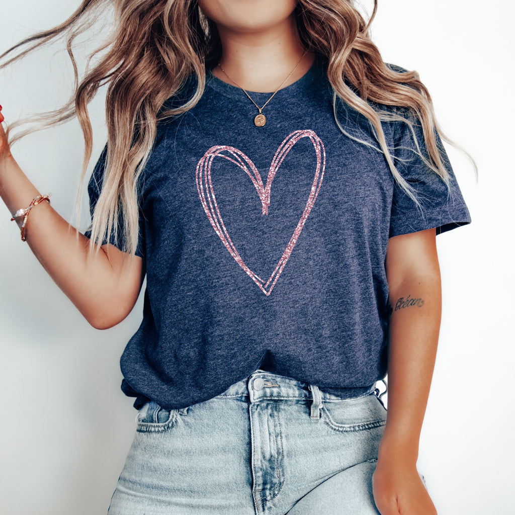 Sparkly Glitter Heart Tee, Lightweight Bella Canvas T-shirt, Minimalist Graphic Top