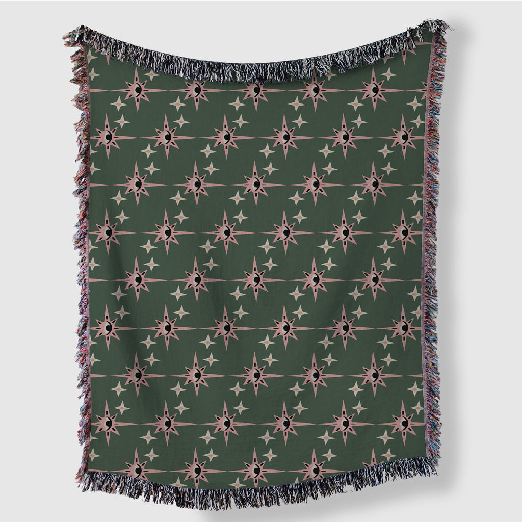 Green And Pink Esoteric Starry Eyes Woven Cotton Blankets