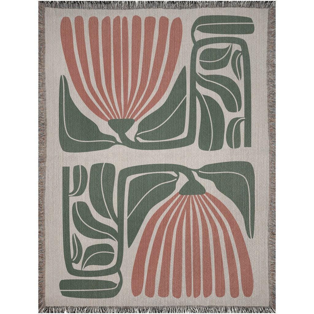 Beige Rust And Green 60s Hippie Matisse Floral Woven Blankets