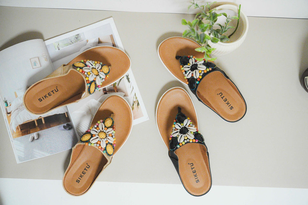 ShoGoGo - Women's Sandal | Comfortable | Colorful | Brown | Gifts for Her | Gemstones | Black | Flip Flops | Summer Shoe | Beach | Seashells