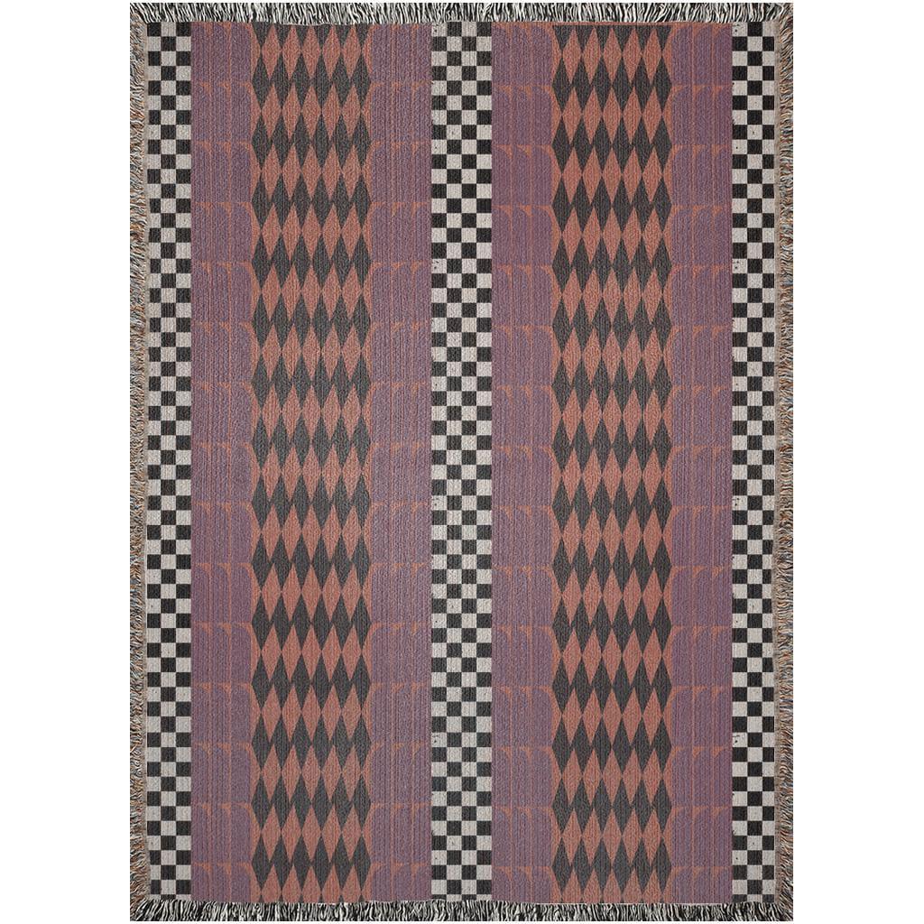 Checker And Diamonds Purple And Orange Boho Woven Cotton Throw Blankets
