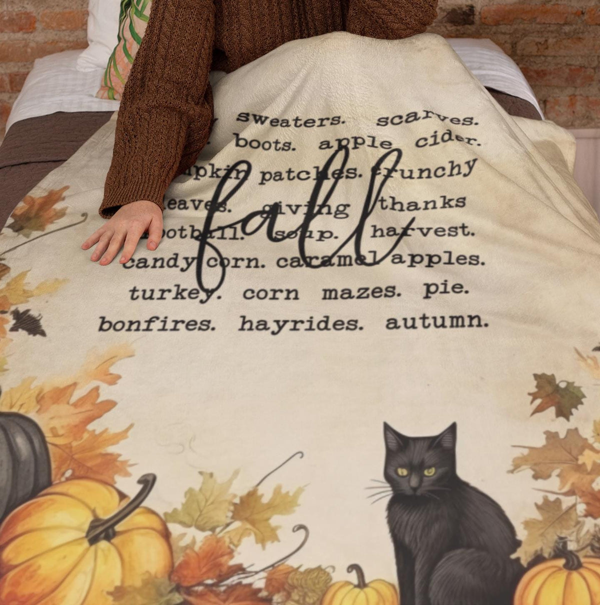 Cozy Black Cat Pumpkin Fall Blanket – Plush Autumn Leaves Throw