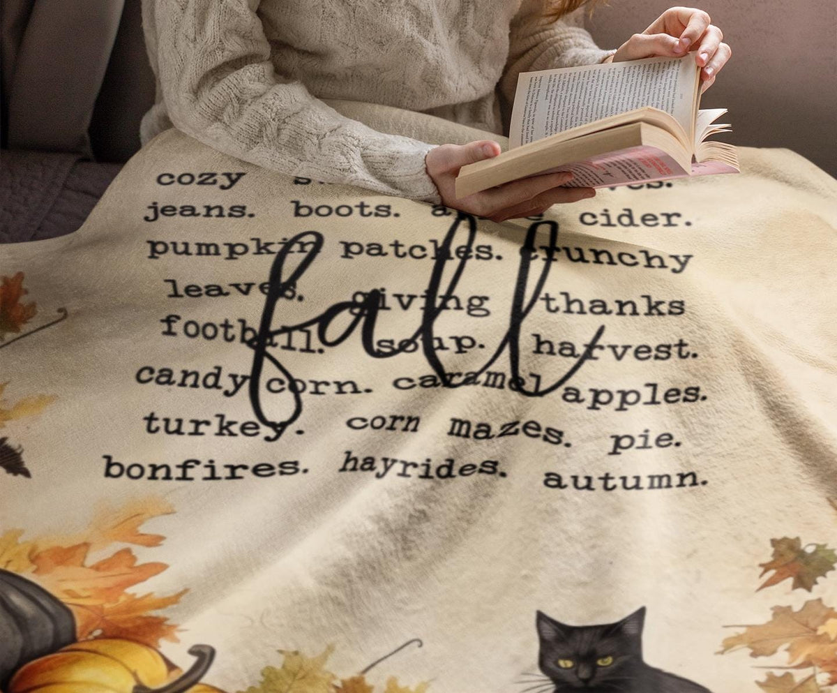 Cozy Black Cat Pumpkin Fall Blanket – Plush Autumn Leaves Throw