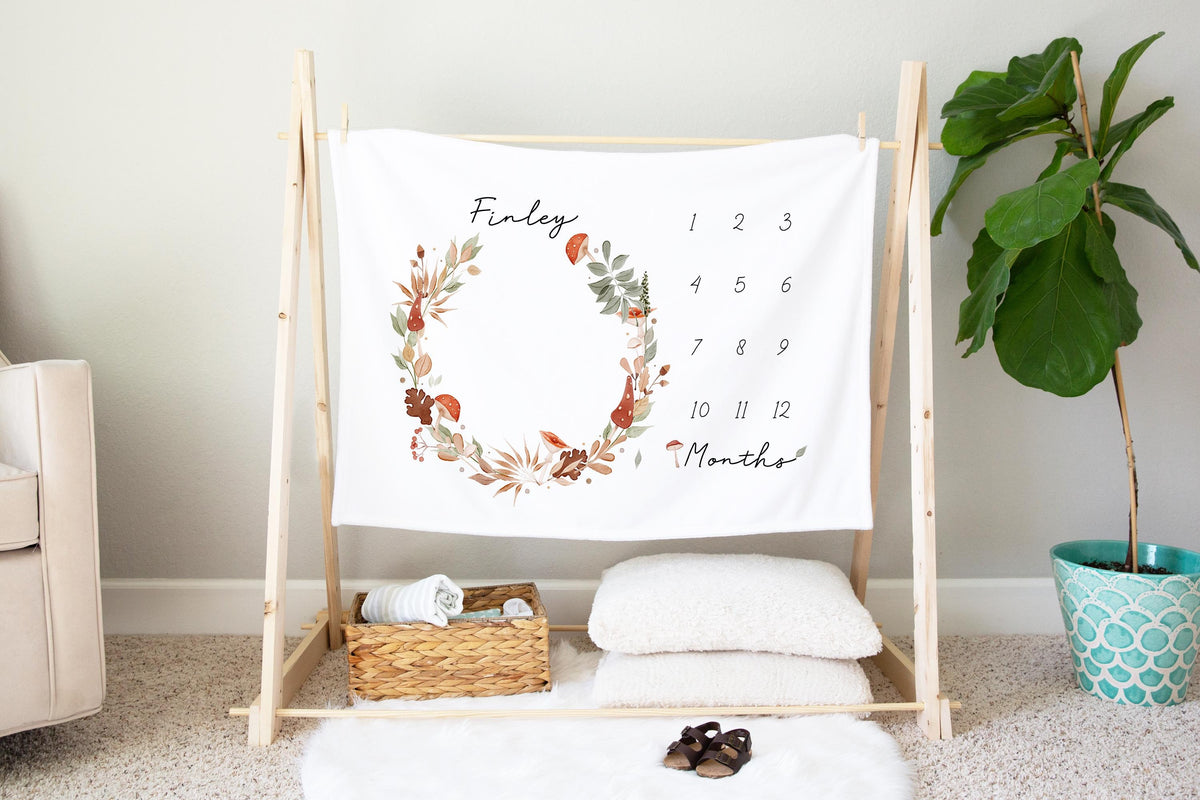 Mushroom Baby Milestone Blanket: Custom Cottagecore Forest Design for Monthly Photos