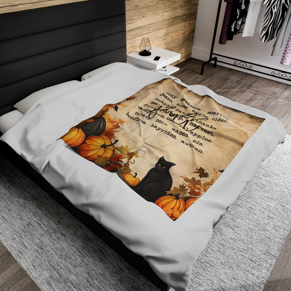 Cozy Black Cat Pumpkin Fall Blanket – Plush Autumn Leaves Throw