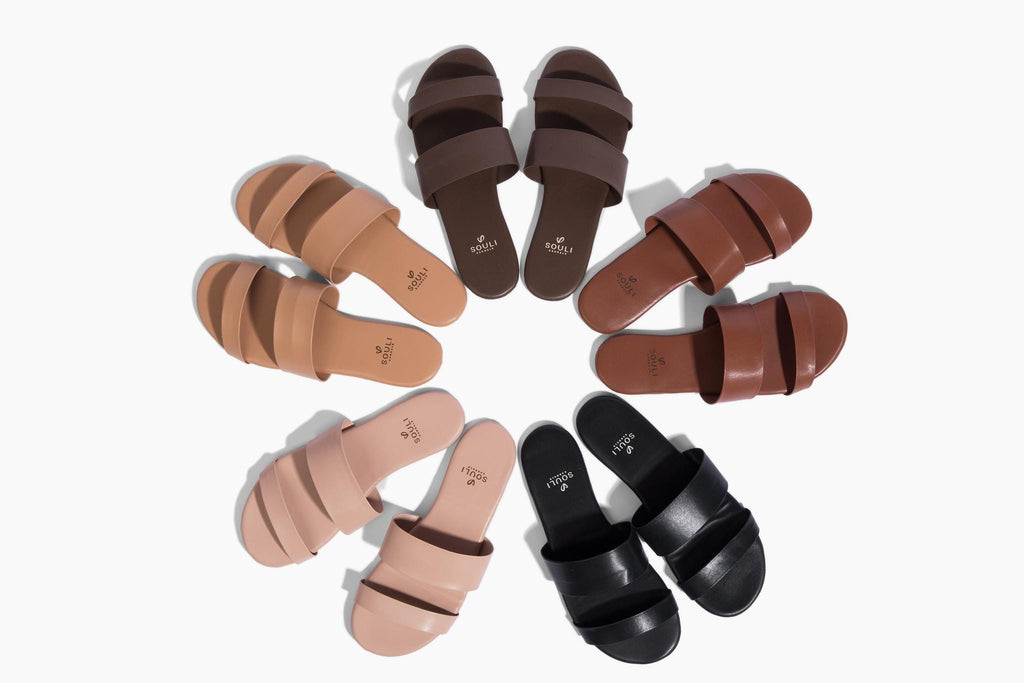 Foldable Vegan Slide Sandals, Suede footbed, Leather Straps,Memory Foam, Compact Travel Slip-ons, Wedding, Bridal, Bridesmaids, Gift, Slides