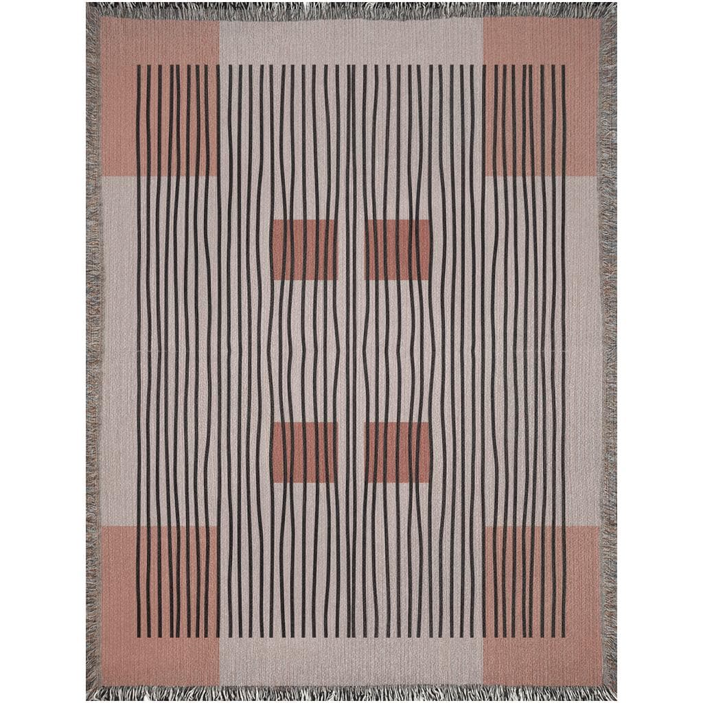 Linear Abstract Woven Cotton Blanket In Terracotta And Black